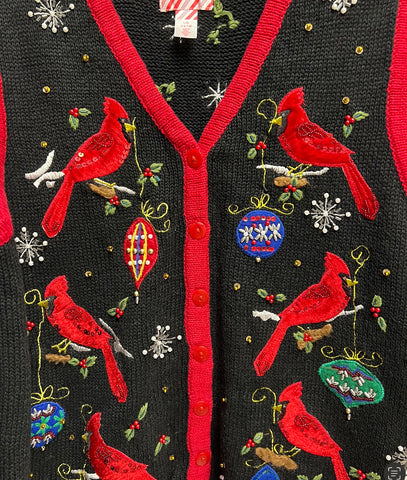 Christmas Cardinals sweater vest restored beading