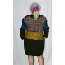 Vegan Cotton Knit Wrap Sweater Jumper Dress in Autumn shades Size M/L