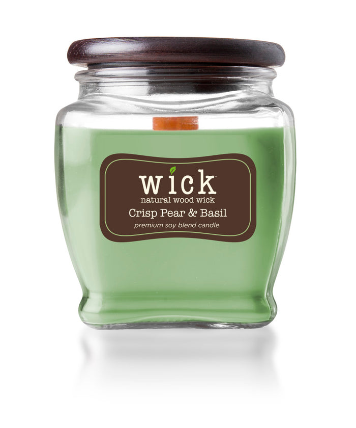 Wick Scented Jar Candle, Crisp Pear & Basil, Wood Wick, 15oz