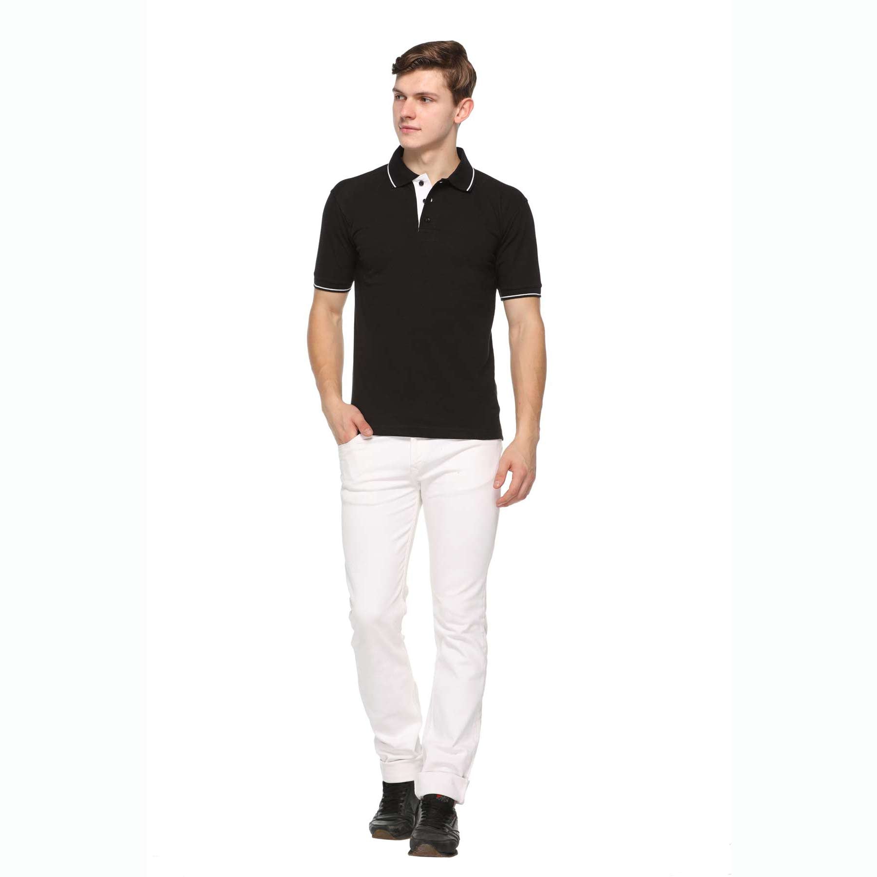 Men's Solid Cotton Blend Regular Fit Polo Neck Half Sleeve Highline T ...
