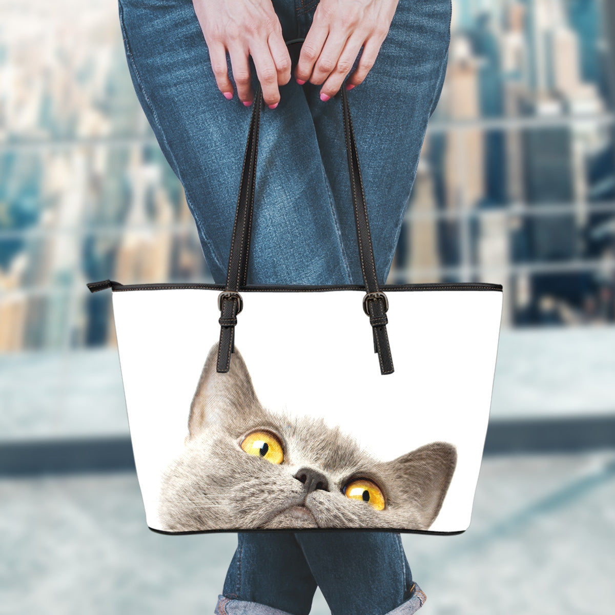 Cat Large Leather Tote Bag