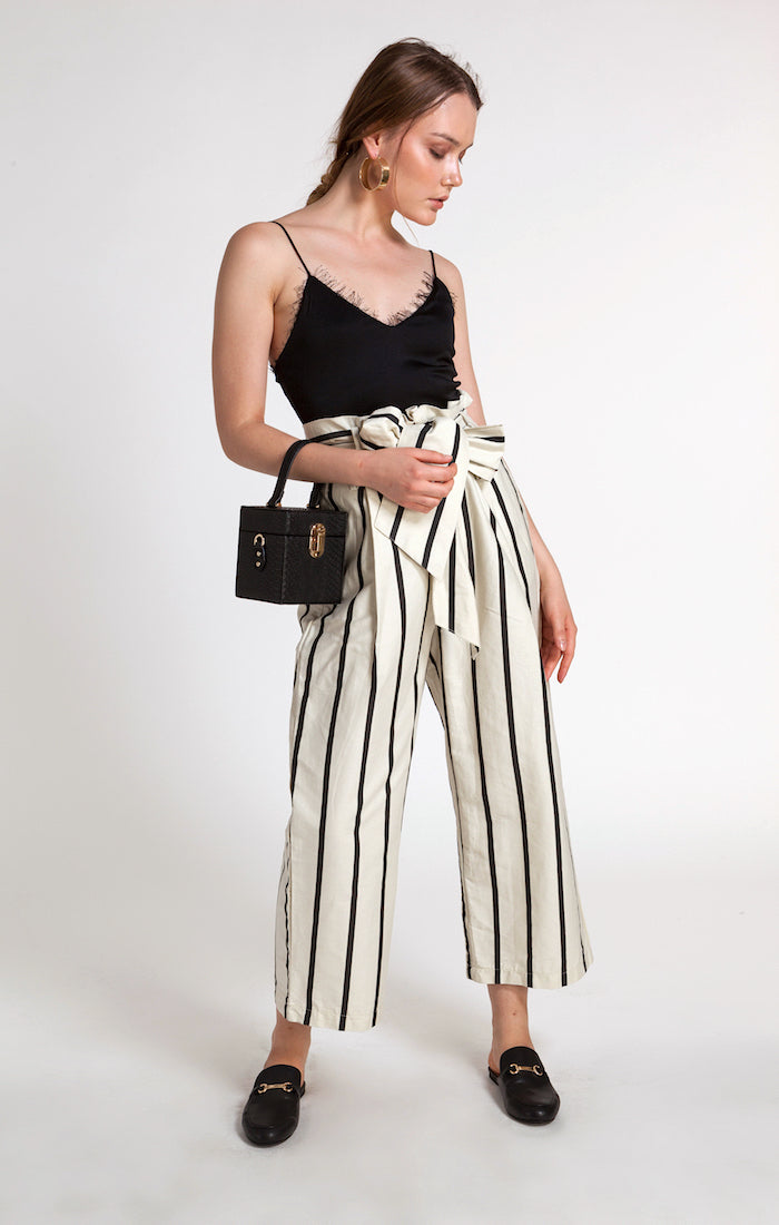 black and white striped wide leg pants