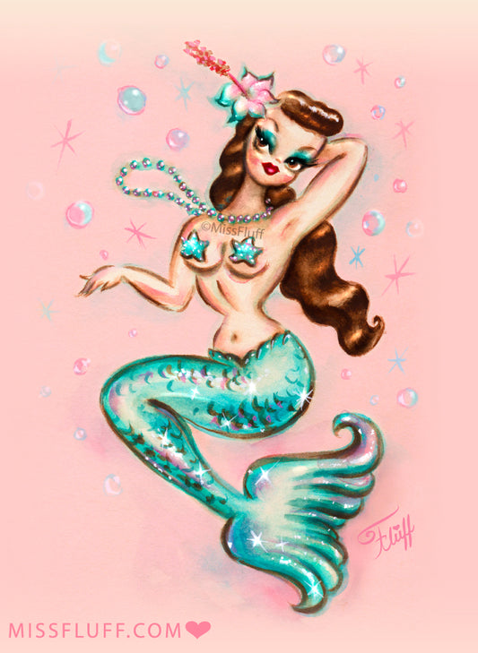 Babydoll Mermaids on Aqua • Art Print – Miss Fluff's Boutique