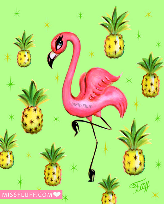 Janelle Patterson Art - Pink Flamingo Fun and Fruity Martini Glass