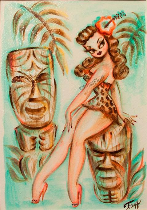 Island Maiden with Tikis- Original Sketch