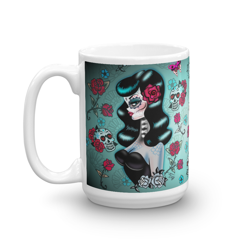 Raven Haired Sugar Skull Pinup Mug Miss Fluff S Boutique