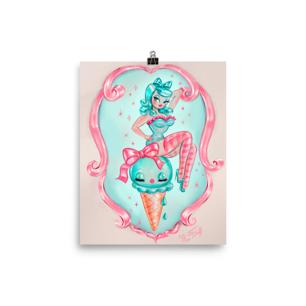 Candy Blue Ice Cream Pin Up Doll • Art Print Miss Fluffs Boutique 9708