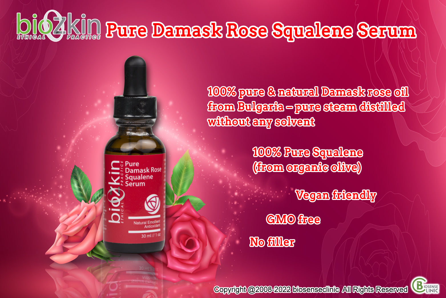 BioZkin Pure Damask Rose Squalene Serum - BiosenseClinic