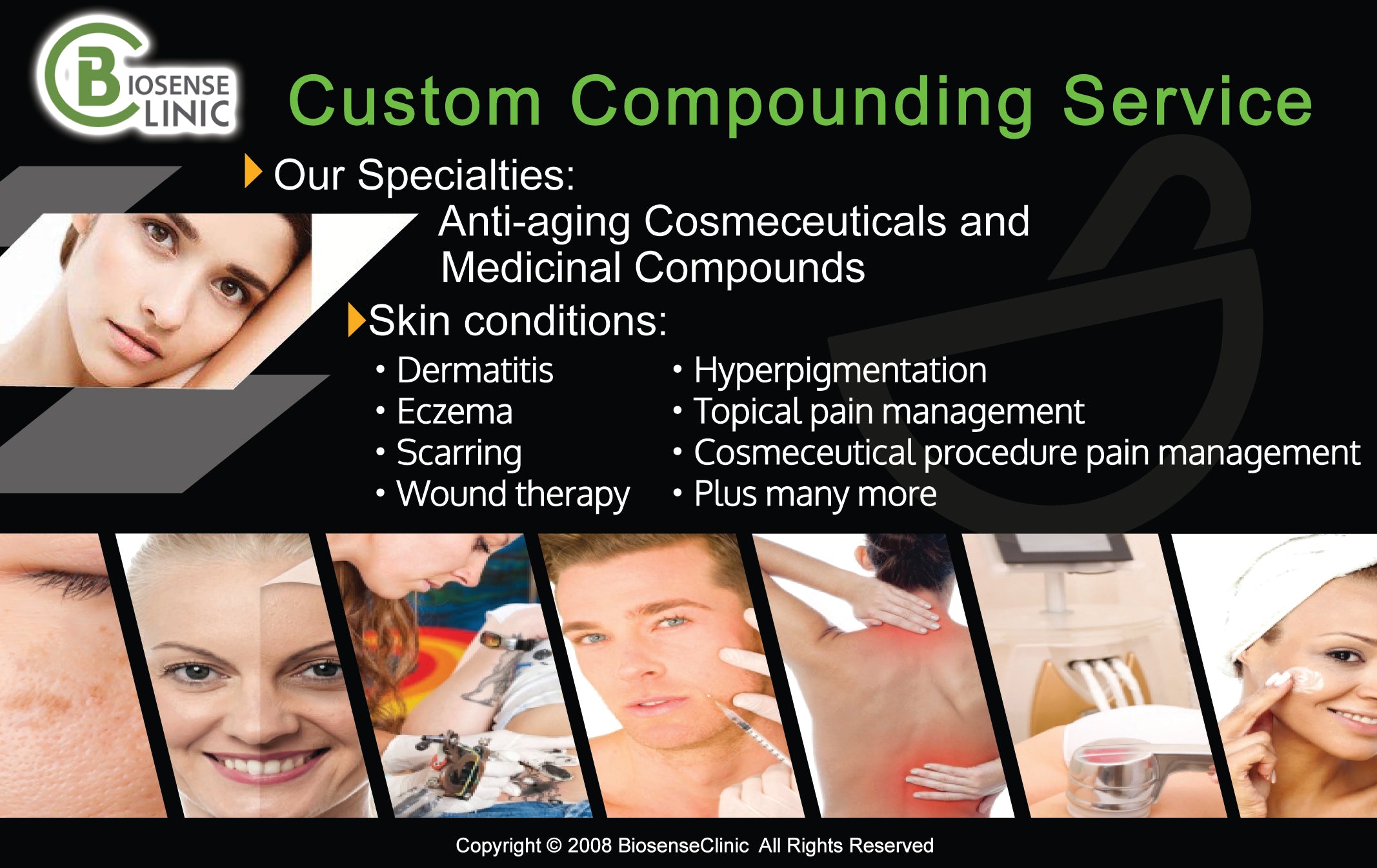 Custom Compounding Service at BiosenseClinic - our specialties: Dermatitis, Eczema, Scarring, Wound Therapy, Topical Pain Management, Hyperpigmentation and many more