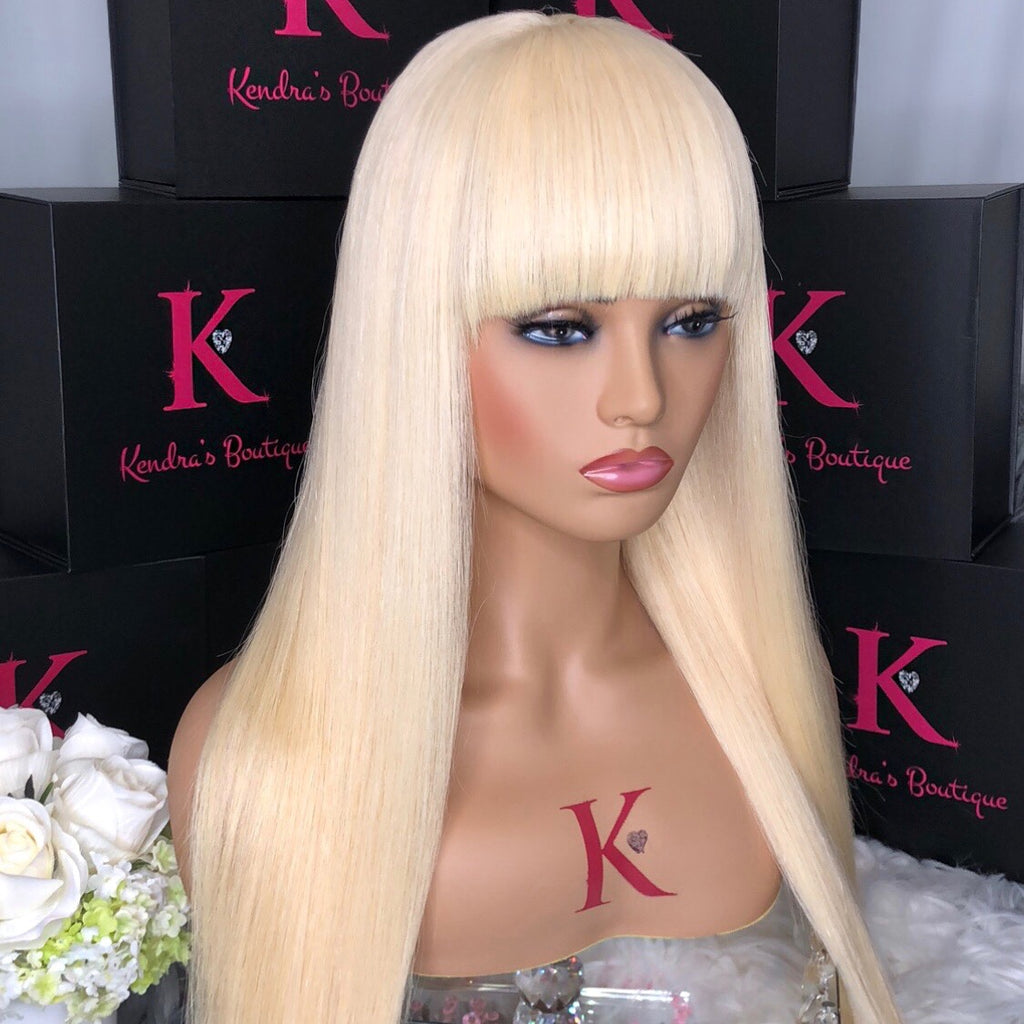 Platinum Blonde Bang Straight Full Lace Wig Kendras Boutique1