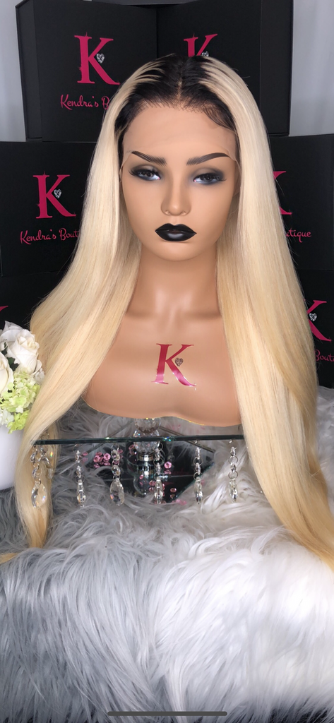 Platinum Blonde Straight Full Lace Wig 1b Dark Roots Kendras