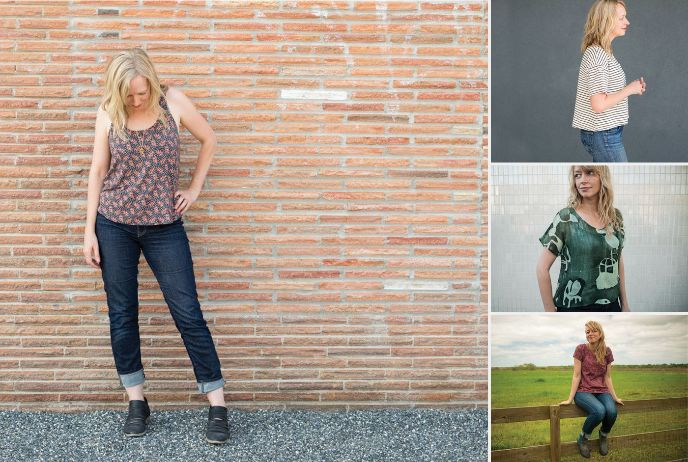 Amber in the Fancy Tiger Sailor Top, Adventure Tank, Fen, and Wanderlust Tee