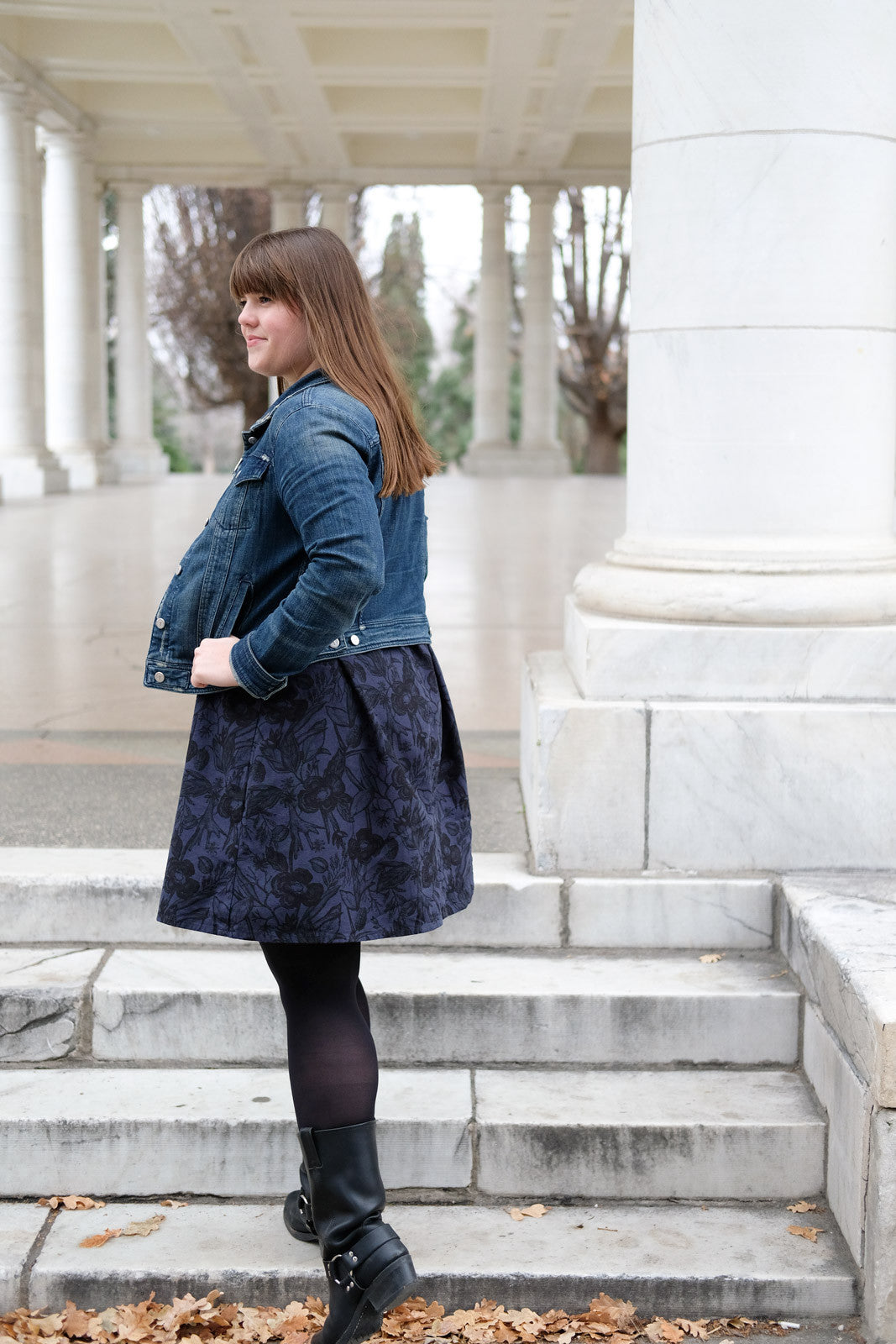 Kaylee in The Raglan Dress with a jean jacket