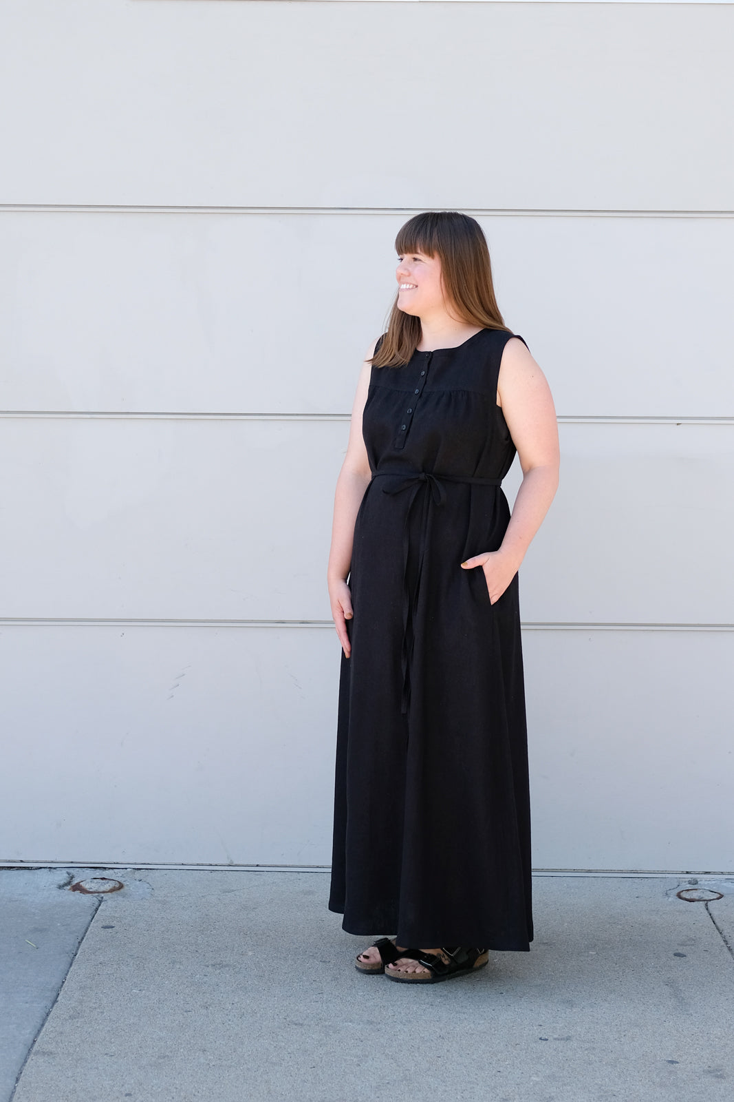 Kaylee's full length Black linen/cotton Maxi brome