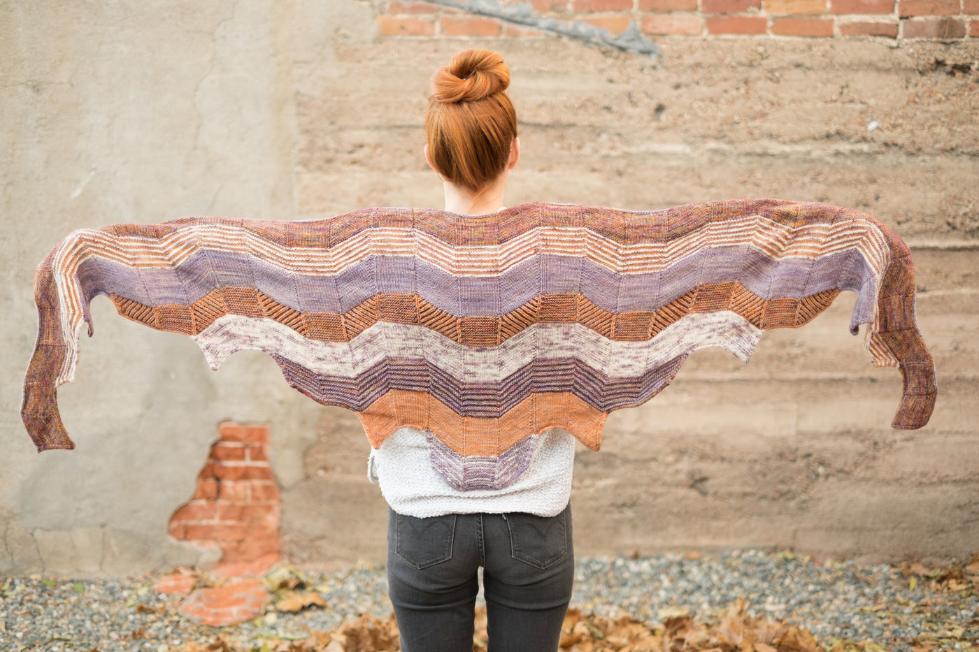 Lauren Wearing her Mystery KAL Shawl