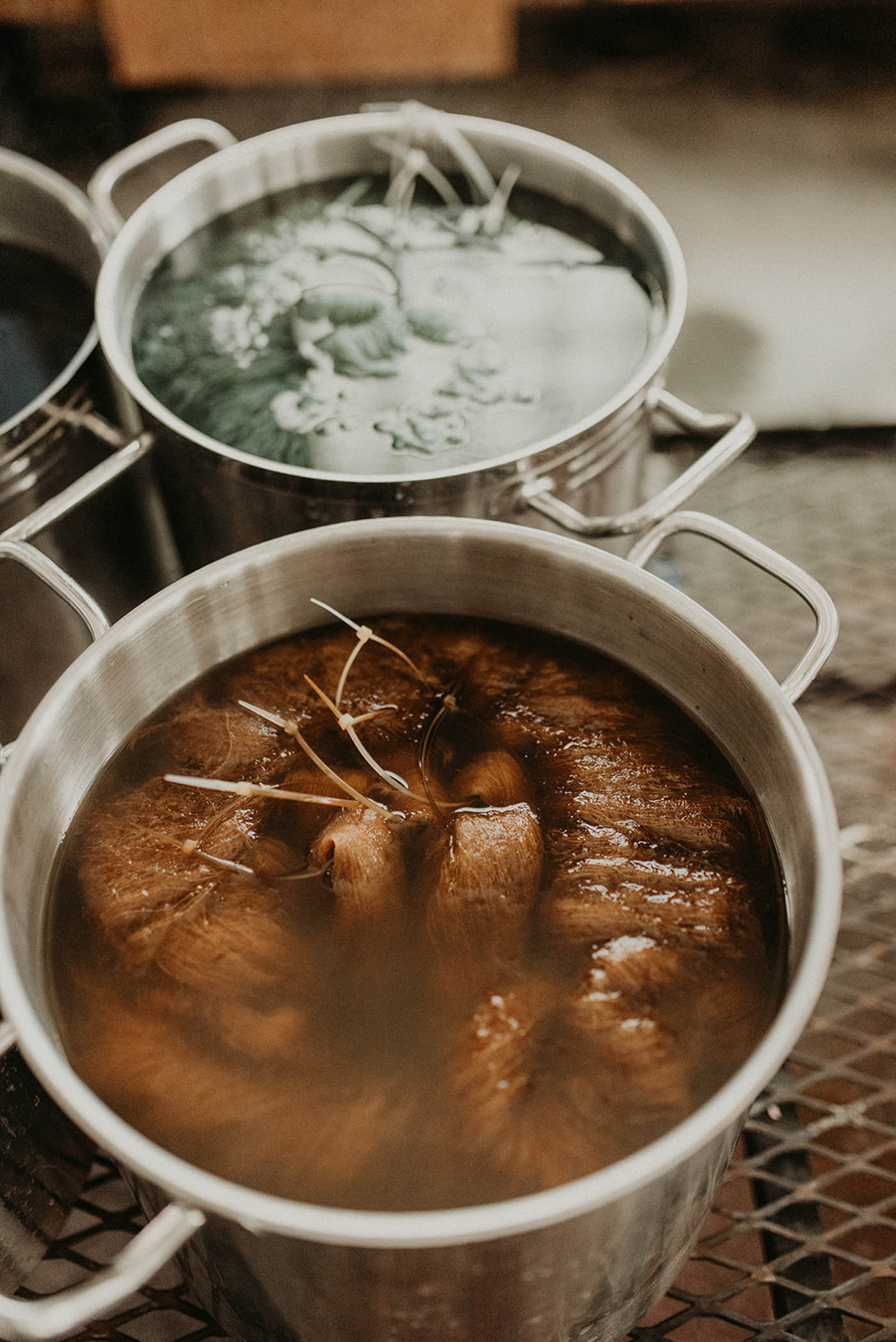 Yarn in dye pots