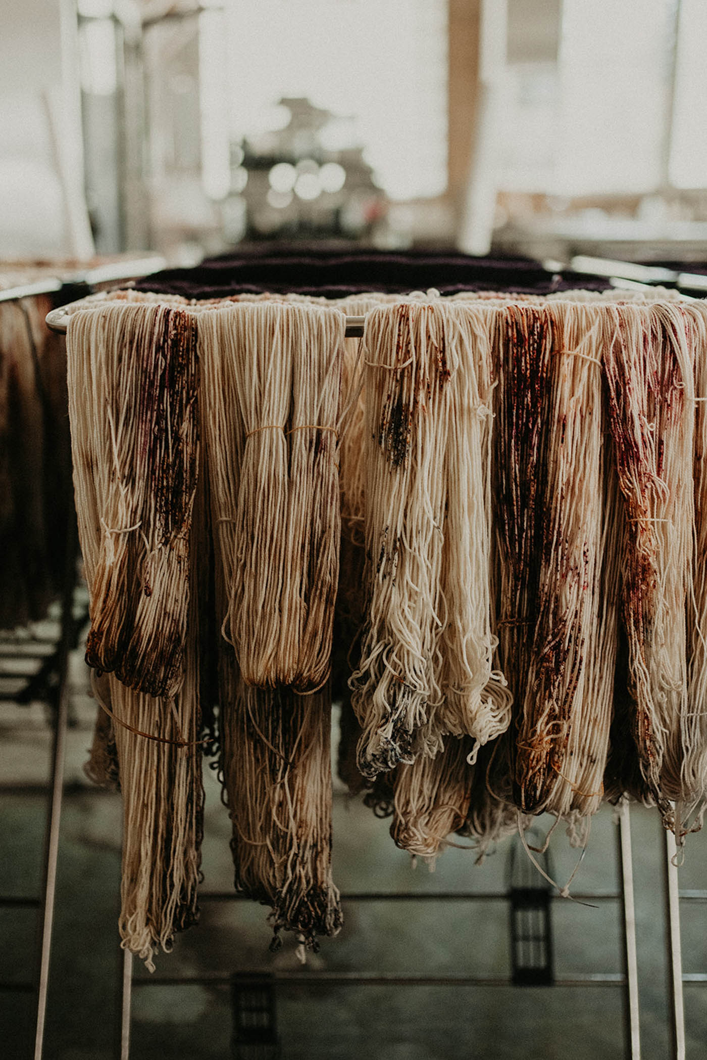 Yarn skeins on drying rack