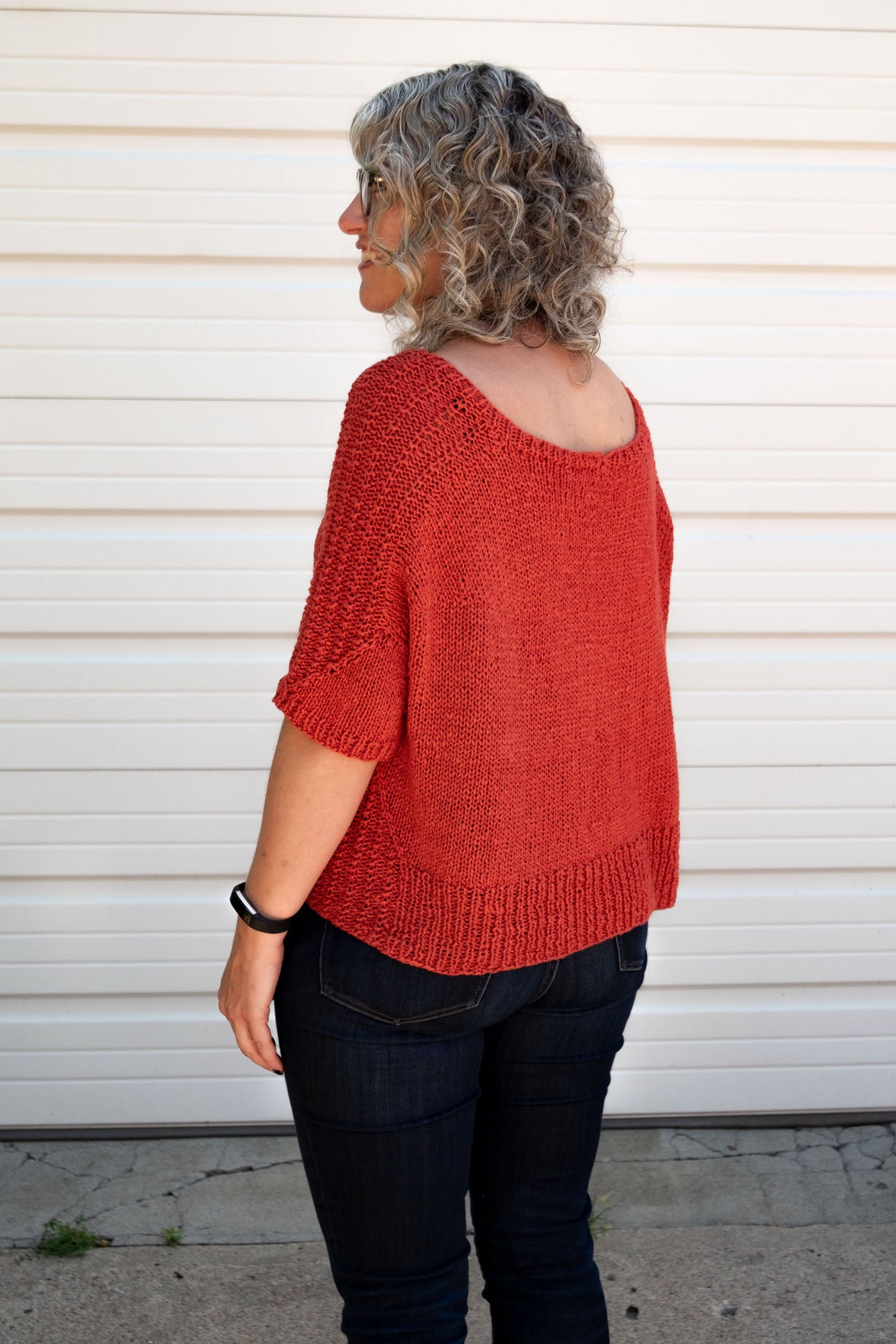 back view of brin hand knit sweater