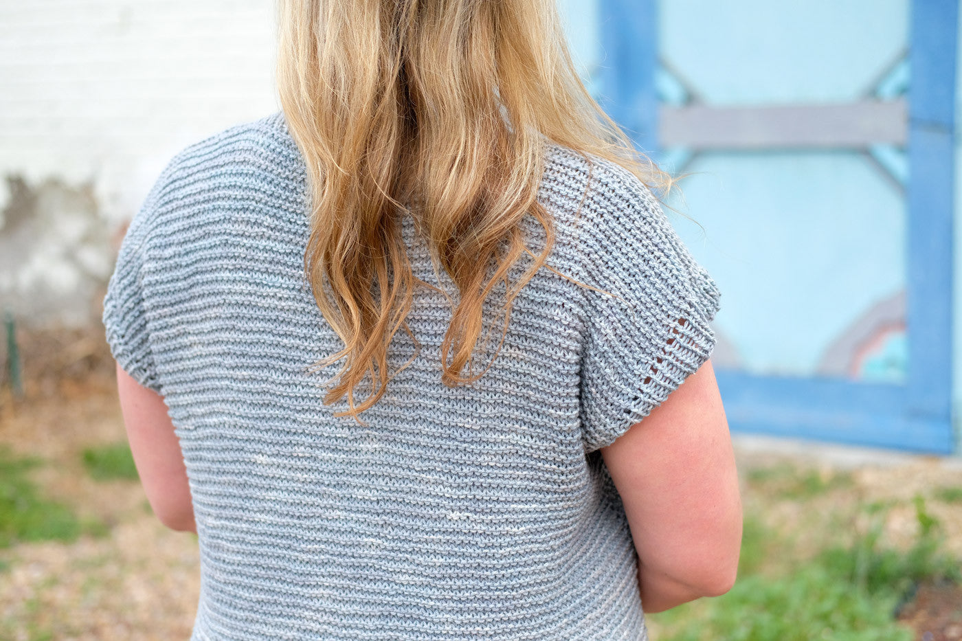 The back of Kelly's Moonstone Sweater
