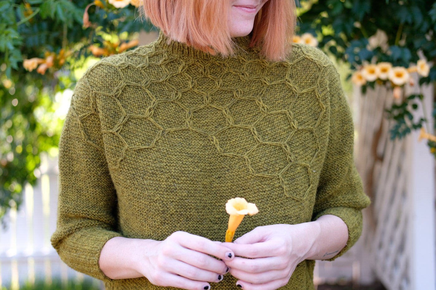 Lauren's yellow-green Tukuwool Wool and Honey Sweater