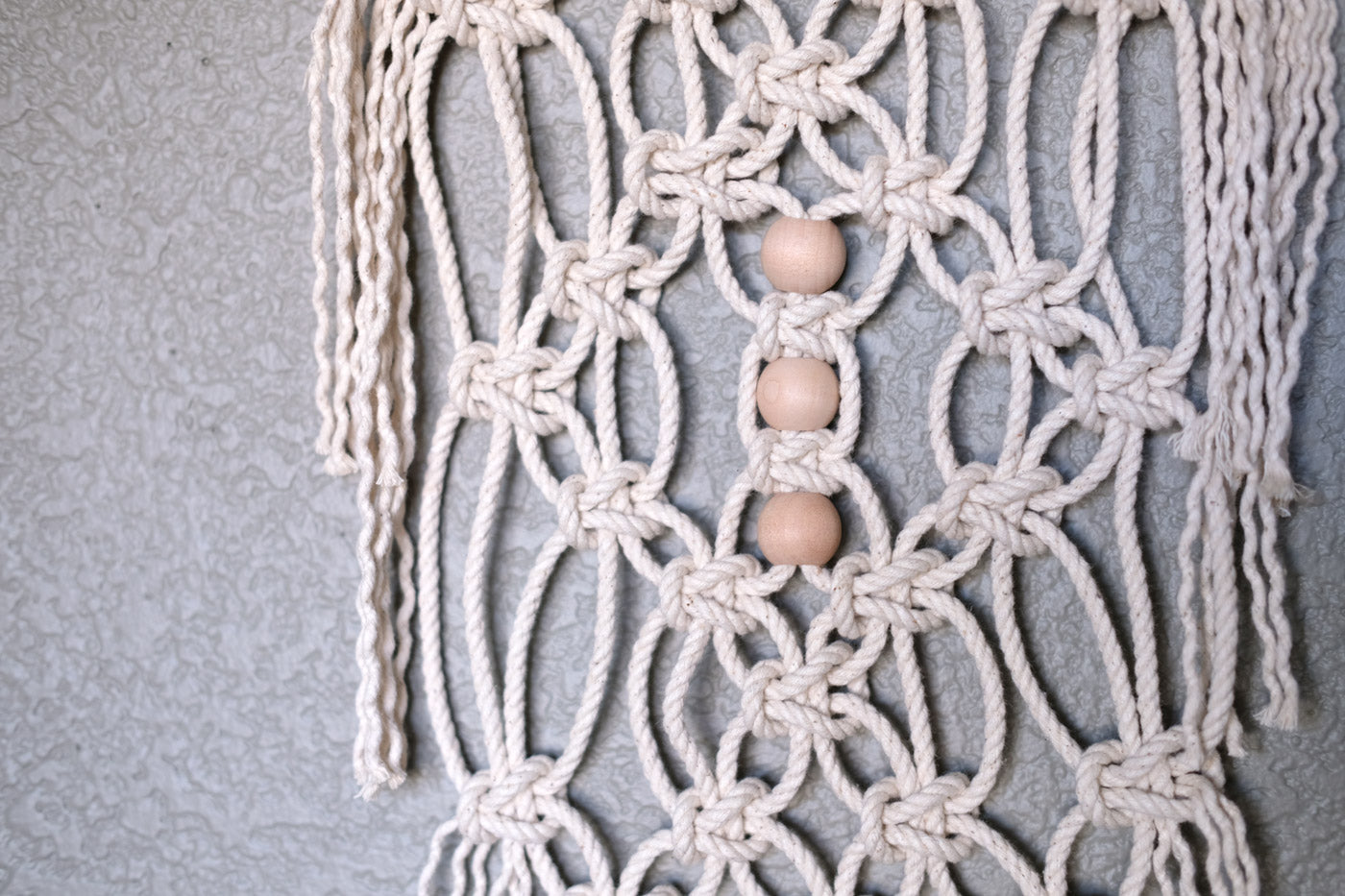 Bead Detail on Lauren Wright's Macrame Wall Hanging