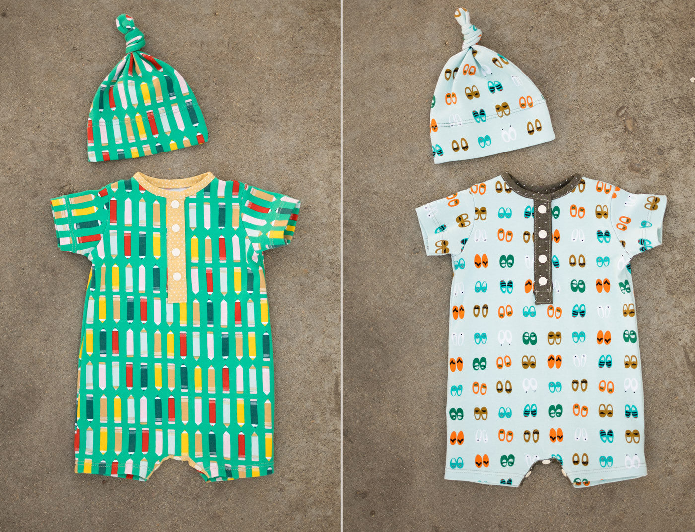 Twin Green Bee Modern Baby Rompers