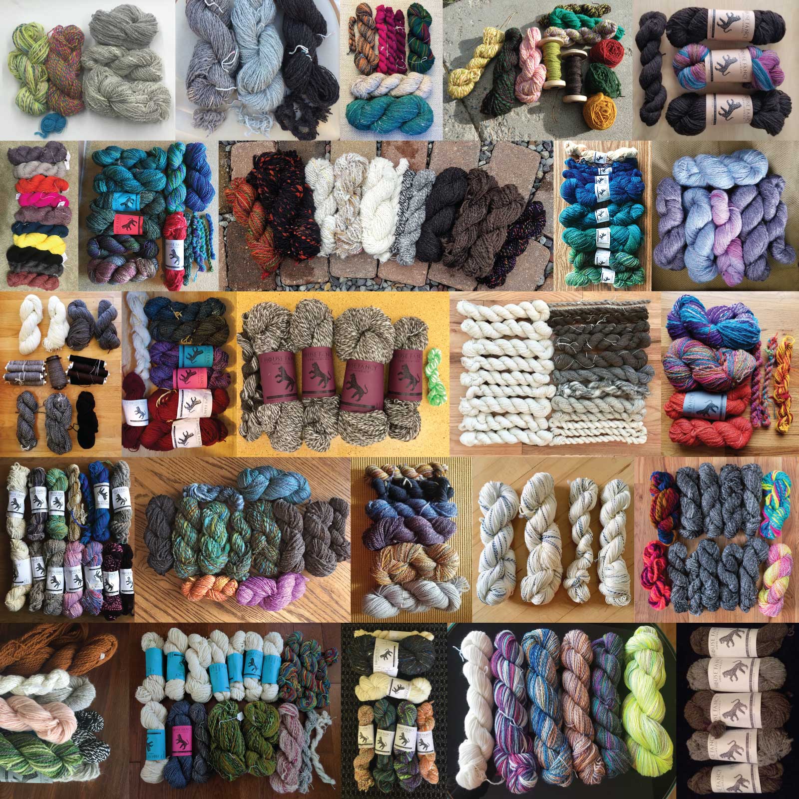 A collage of all Team Fancy Tiger's spinzilla yarn - 124648 yards!