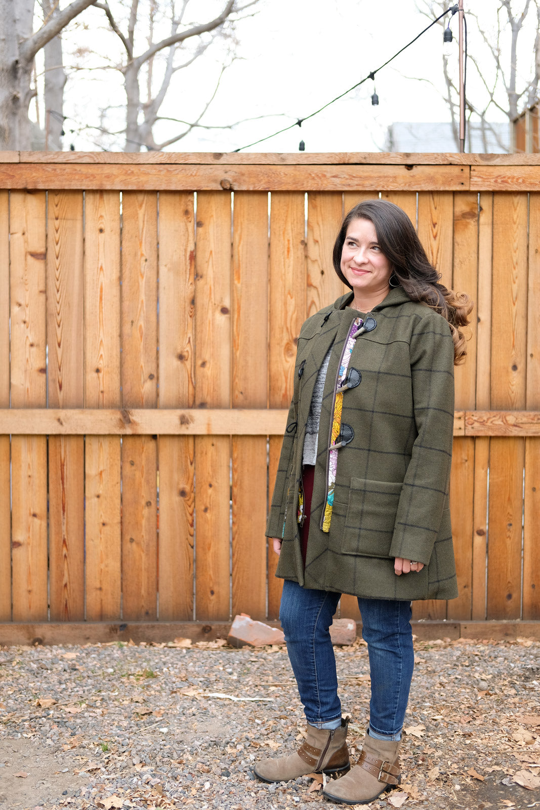 Tiffani in her Army Green Pendleton Cascade Duffle Coat