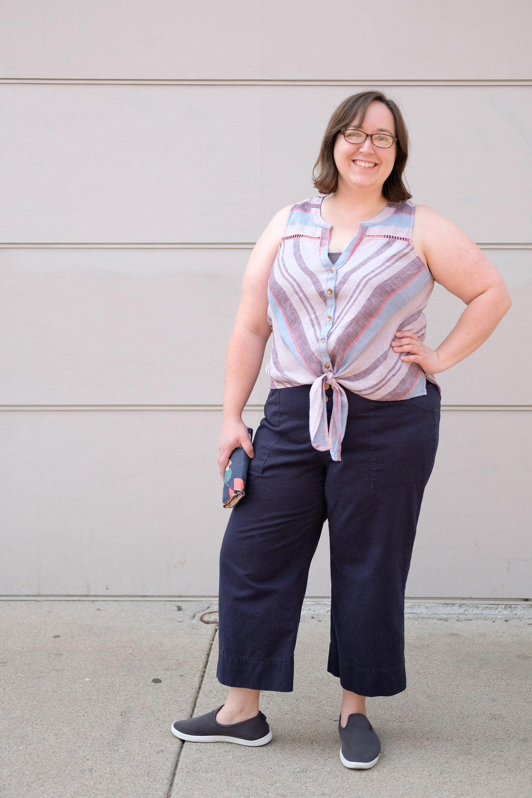 Caitlin in her Navy Blue Lander Pants