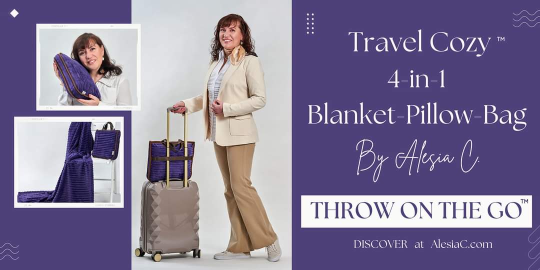 Travel Blanket in the Bag Travel Cozy Blanket Pillow bag in Purple AlesiaC.com