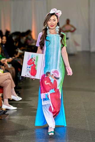 Alesia Chaika Wearable Art Fall/Winter 2022 at the Museum Of Conterporary Art Chicago on October 10th, 2022 Alesia Chaika "You Are The Best" Wearable Art Long Dress and Silk Scarves