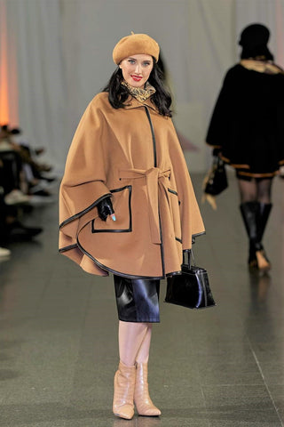 Alesia Chaika Wearable Art Fall/Winter 2022 at the Museum Of Conterporary Art Chicago on October 10th, 2022 Cashmere cape Coat Camel