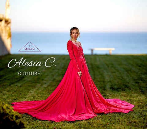 Couture Red Dress by Alesia C. fashion House Lake Forest IL USA