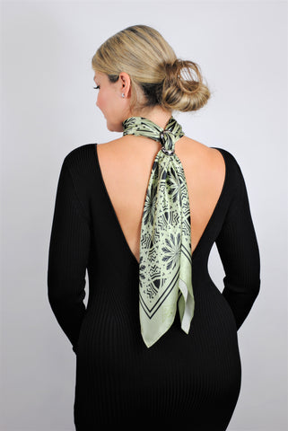 How To Wear Silk Scarf As Choker With Scarf Ring Infinity 8 Alesia C. Serenity Mandala Silk Scaves AlesiaC.com