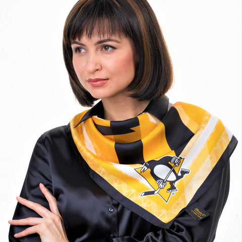 Custom Printed Corporate Silk Scarves for Pittsburgh Penguins, Ties and Pocket Squares by Alesia C. AlesiaC.com