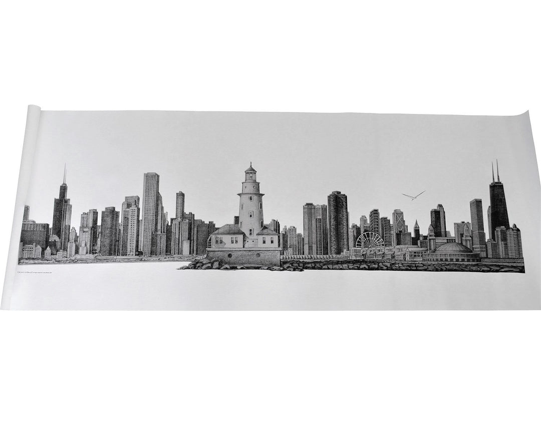 Chicago Skyline Gold Key Chain: Pencil Art Metal –