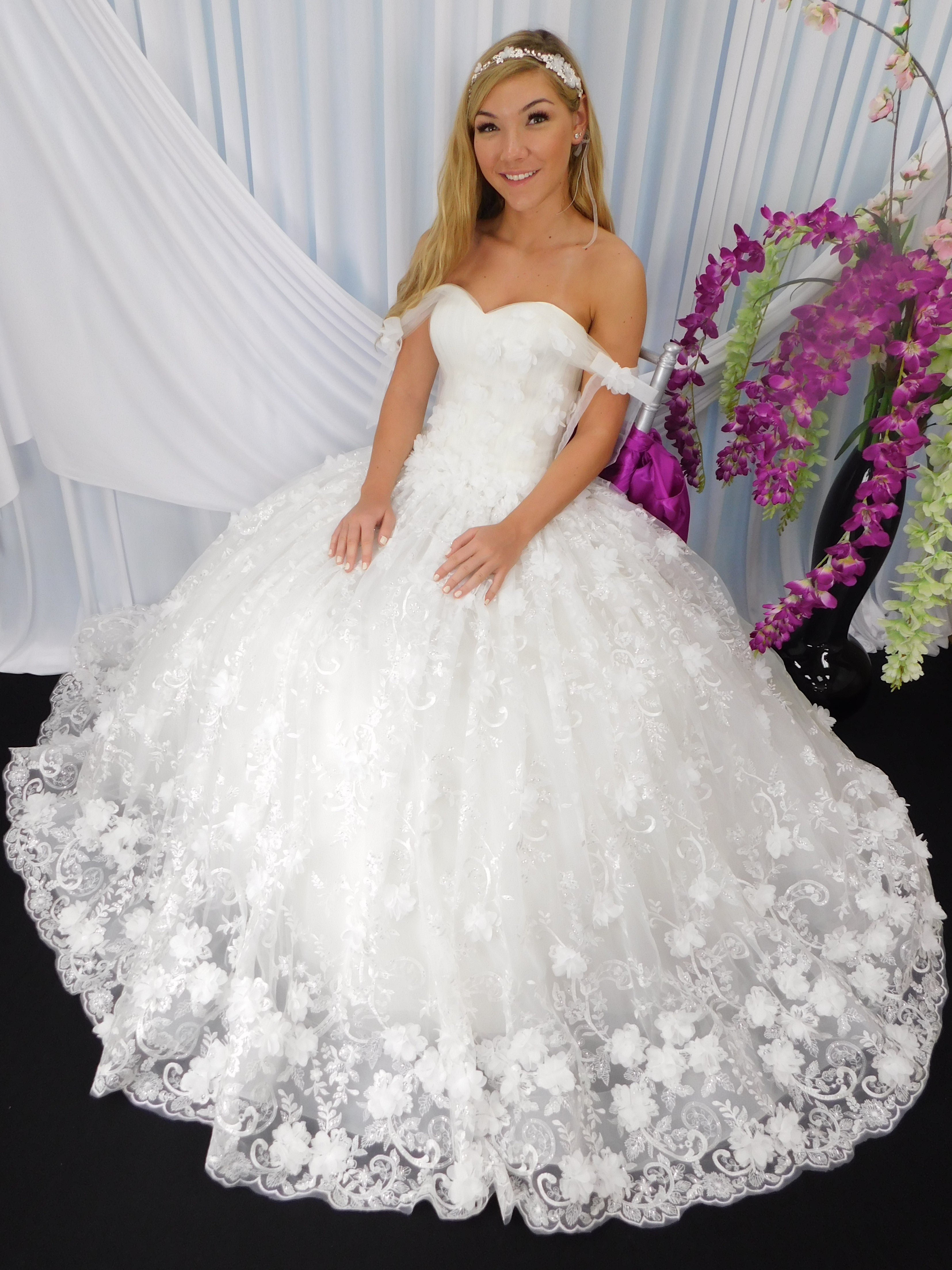 white floral ball gown