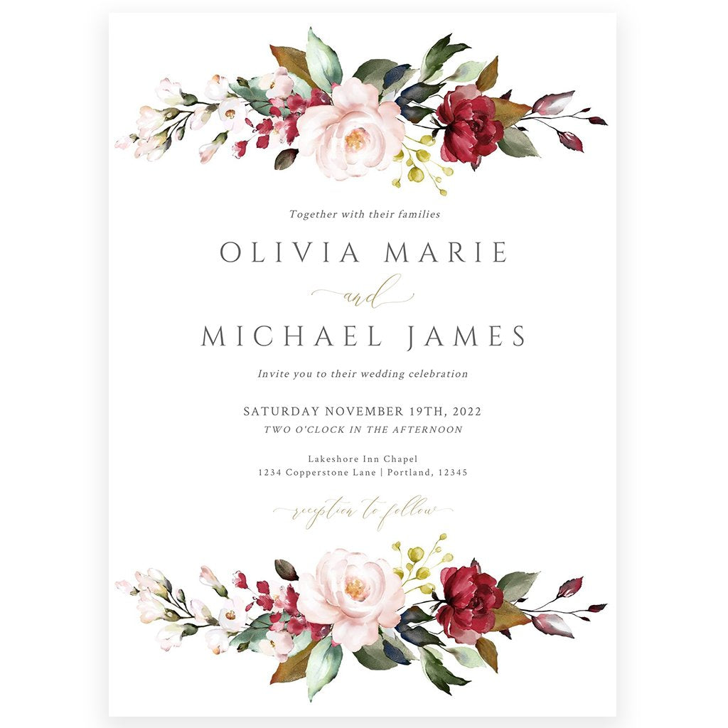 Burgundy Floral Wedding Invitation Forever Your Prints