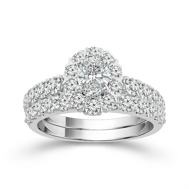 Oval Lab Diamond Halo Wedding Set