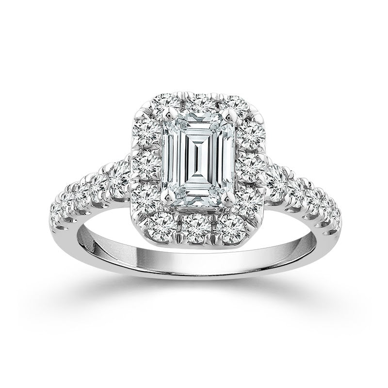 Emerald Cut Halo Lab Diamond Engagement Ring