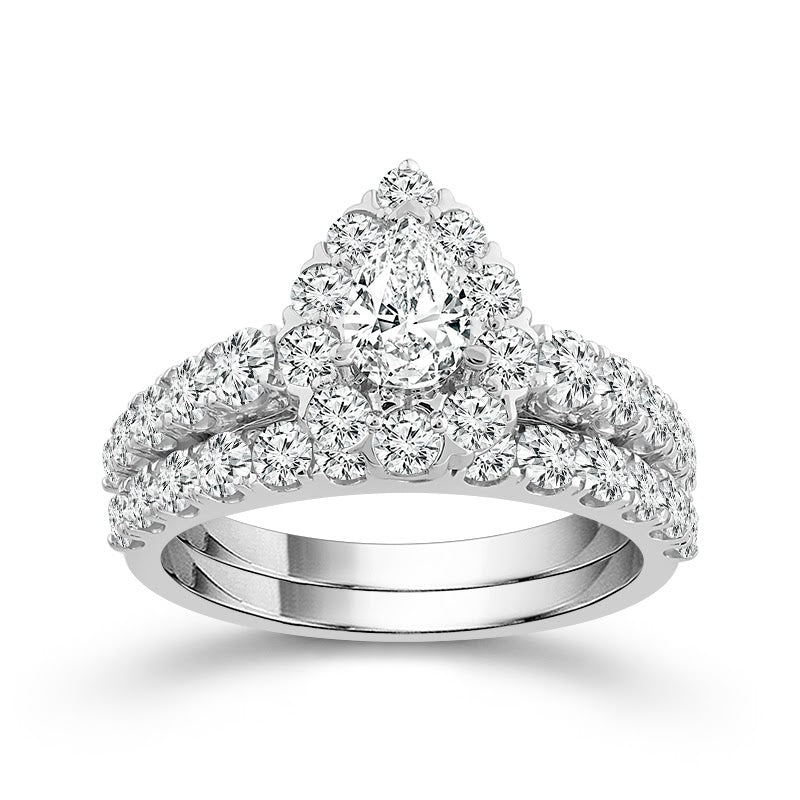 Pear Shaped Lab Diamond Wedding Set with Halo