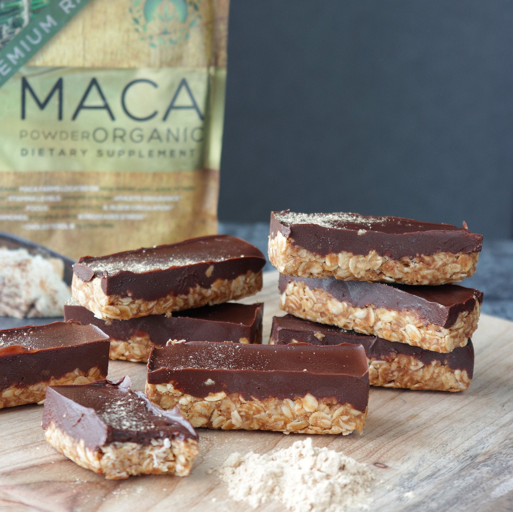 No Bake Maca Energy Bars with Oats and Dark Chocolate