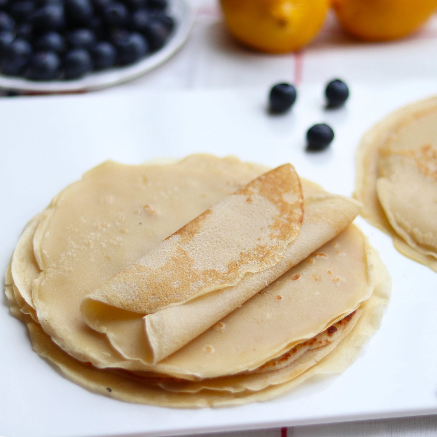 Maca Crepes with Blueberry and Chia Jam