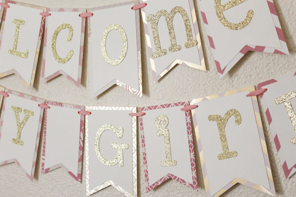 Pink and Gold Baby Shower Banner | Welcome Baby Girl 2.0