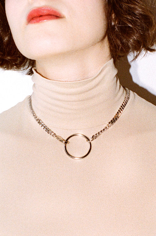 Silver O Ring Choker Chain Necklace Tusk