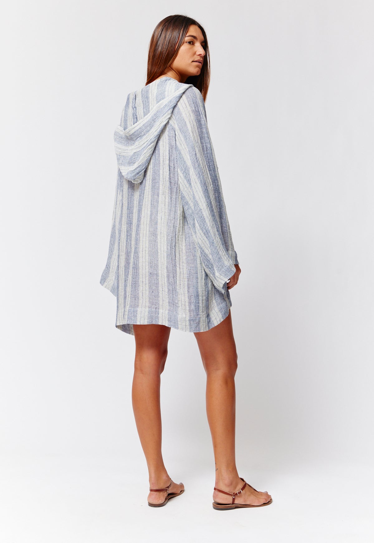 THE BEACH CAPE in NAVY & NATURAL STRIPED CHIOS GAUZE