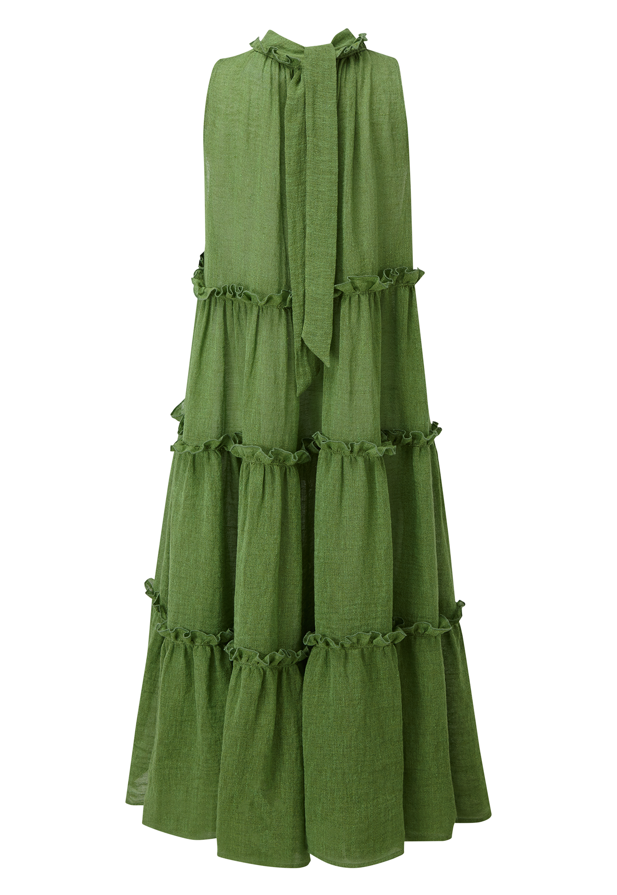 green ruffle midi dress