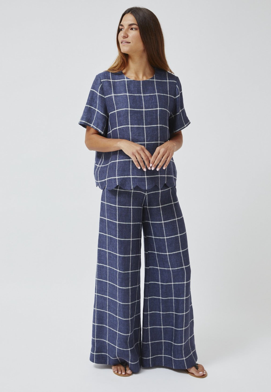 THE SAILOR PANT in NAVY WINDOWPANE PANAMA WEAVE LINEN – Lisa Marie