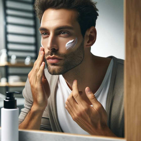 man treating face with product