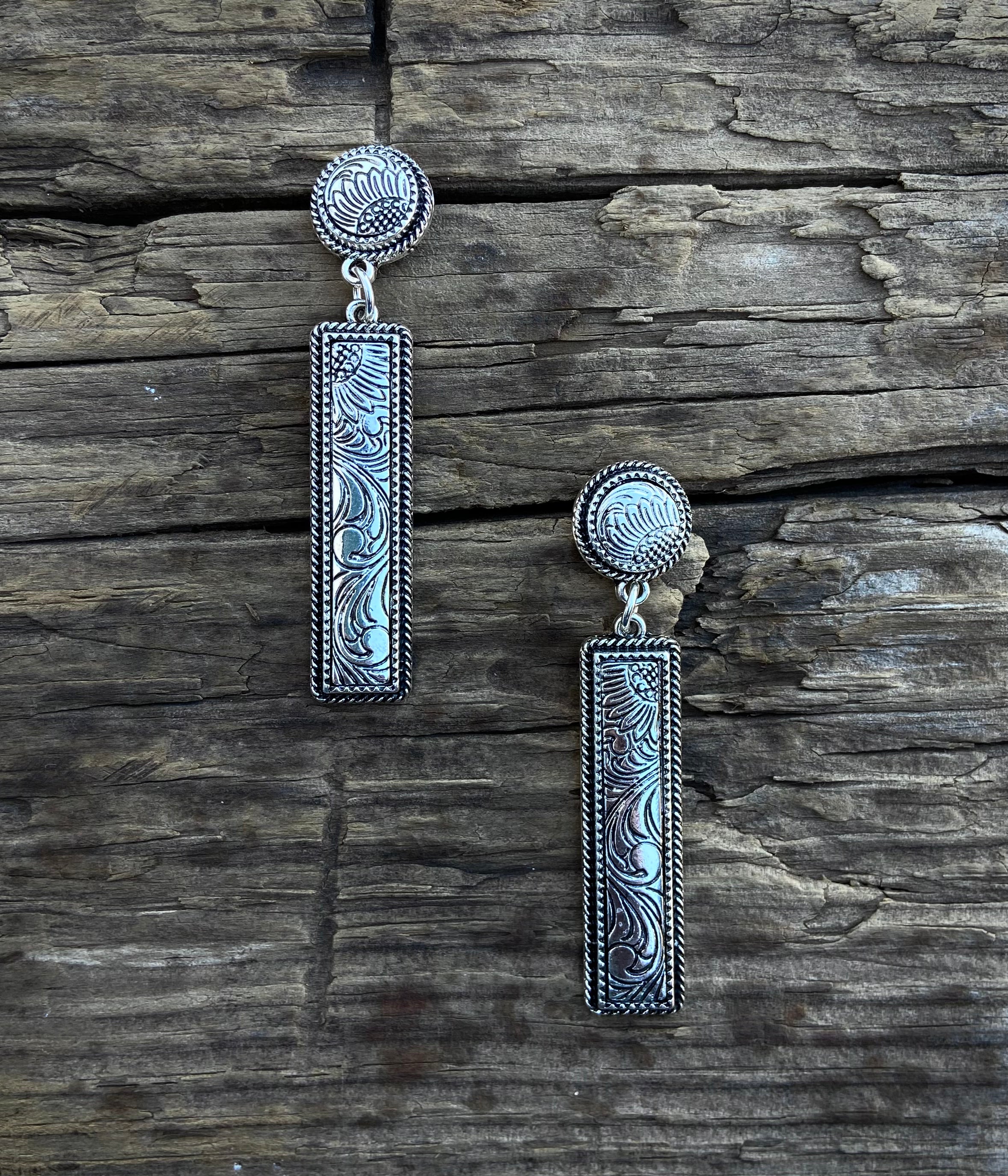 Dodge City Tooled Bar Earrings